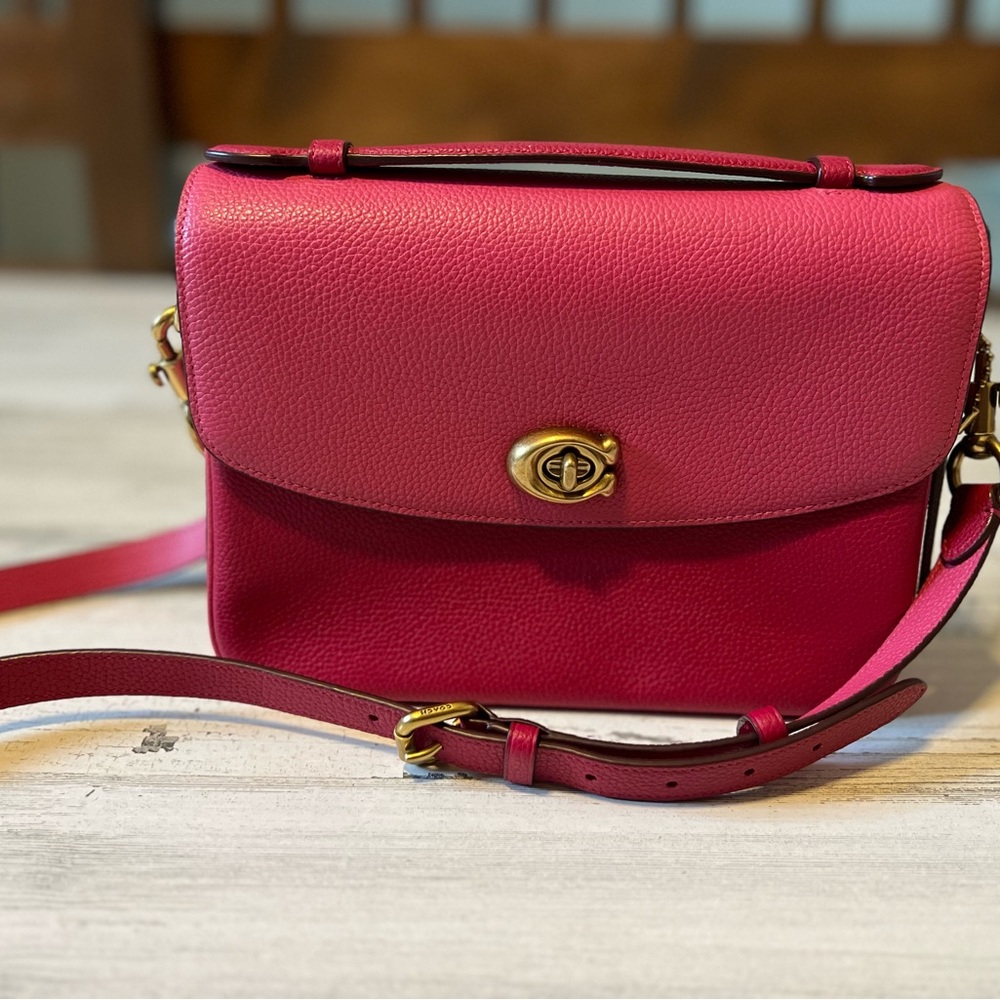 Coach Cassie Leather Crossbody Bright Cherry Red and Pink Color Block